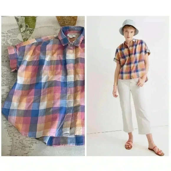 Madewell Tops - Madewell Hiltop Rainbow Cropped Plaid Top XXS